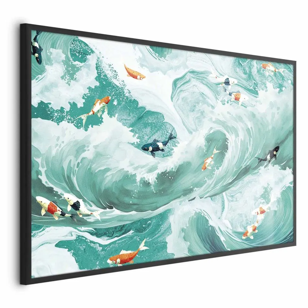 Plakat Ryby i fale 30x21 cm z ramą czarną bez marginesu | MIRAT.