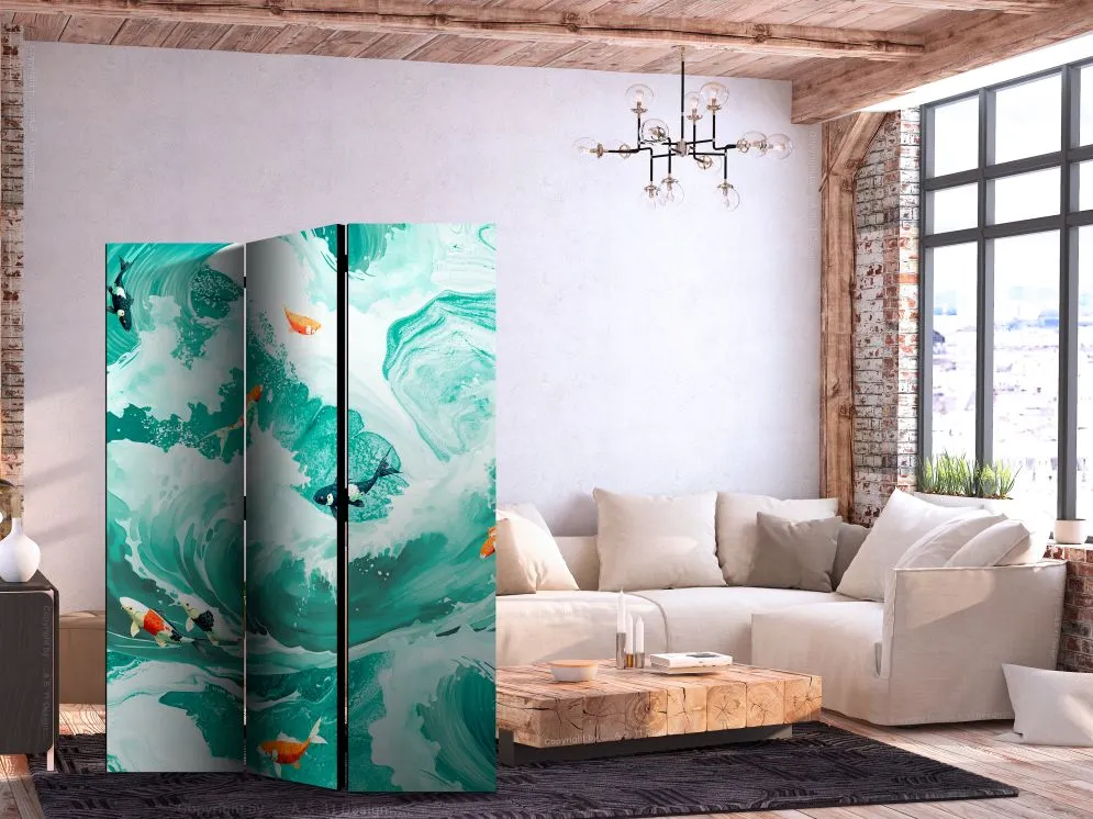 Parawan jednostronny Zwierzęta 135x172 cm 3-częściowy turkusowy | MIRAT.