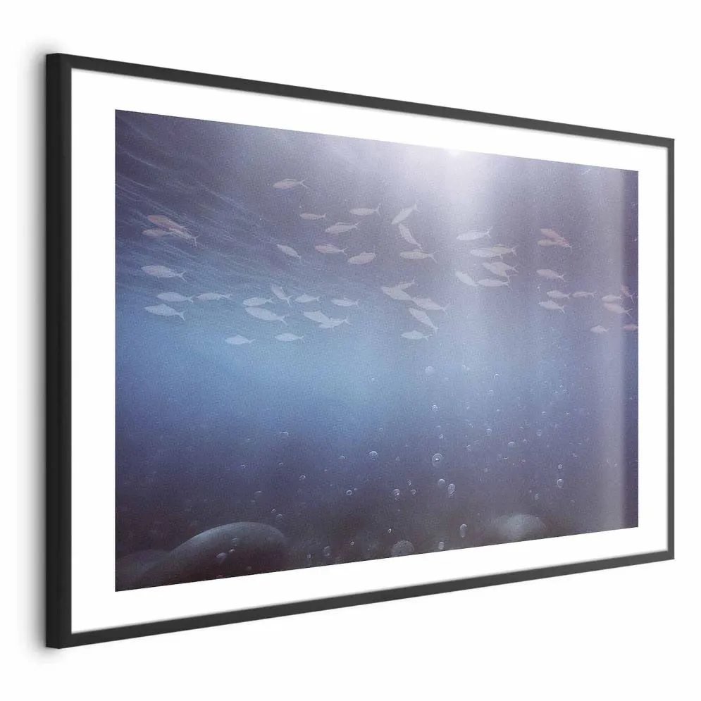 Plakat Rybki w głębinach 42x29,7 cm z ramą czarną z marginesem | MIRAT.