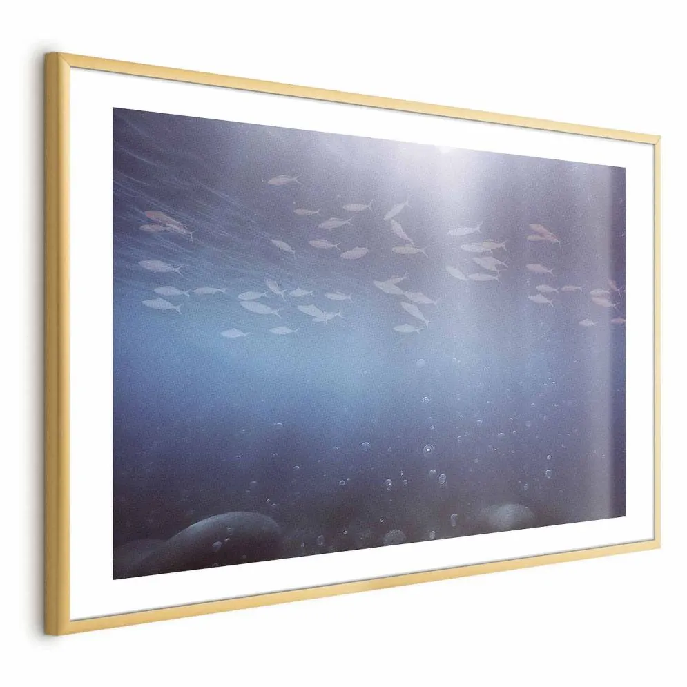 Plakat Rybki w głębinach 42x29,7 cm z ramą złotą z marginesem | MIRAT.