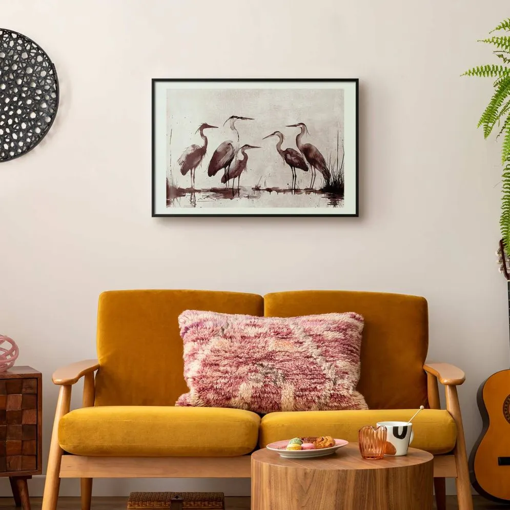 Plakat Malowane czaple 42x29,7 cm z ramą czarną z marginesem | MIRAT.