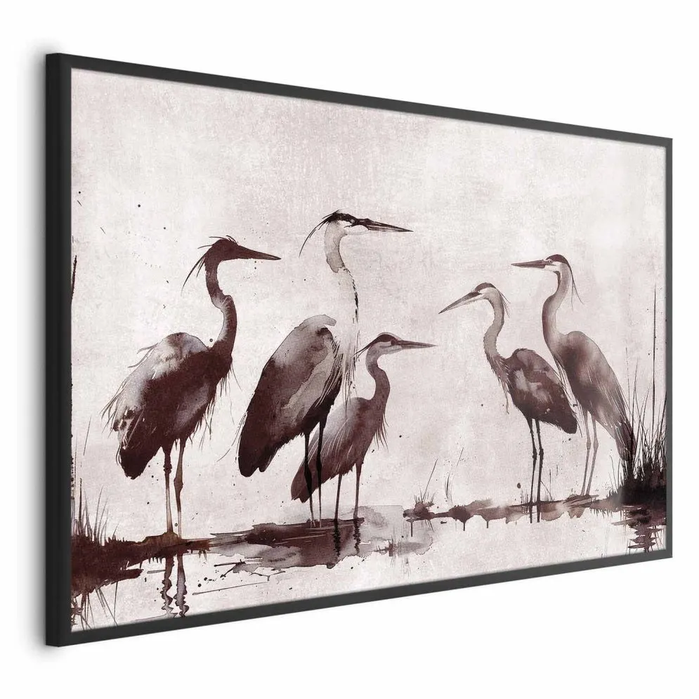 Plakat Malowane czaple 42x29,7 cm z ramą czarną bez marginesu | MIRAT.