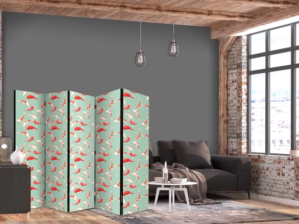 Parawan dwustronny Zwierzęta 225x172 cm 5-częściowy zielony | MIRAT.