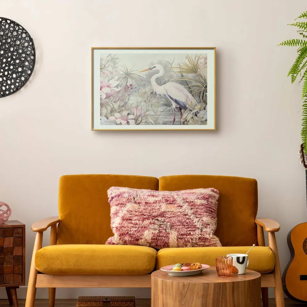 Plakat Czapla 60x40 cm z ramą złotą z marginesem | MIRAT.