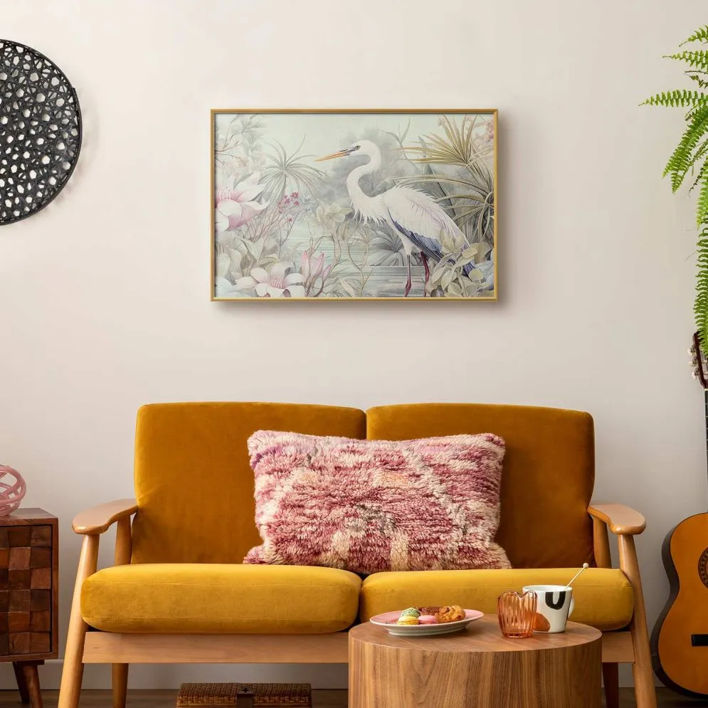 Plakat Czapla 60x40 cm z ramą złotą bez marginesu | MIRAT.
