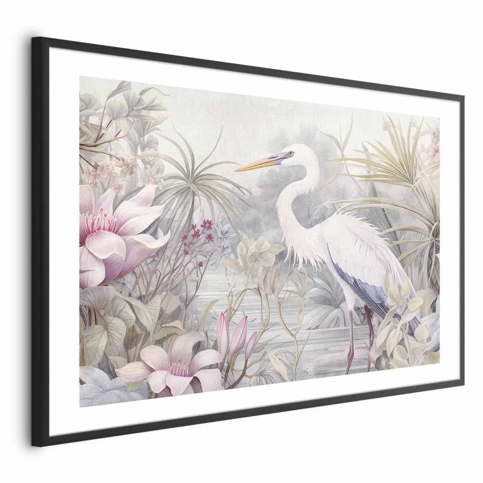 Plakat Czapla 60x40 cm z ramą czarną z marginesem | MIRAT.