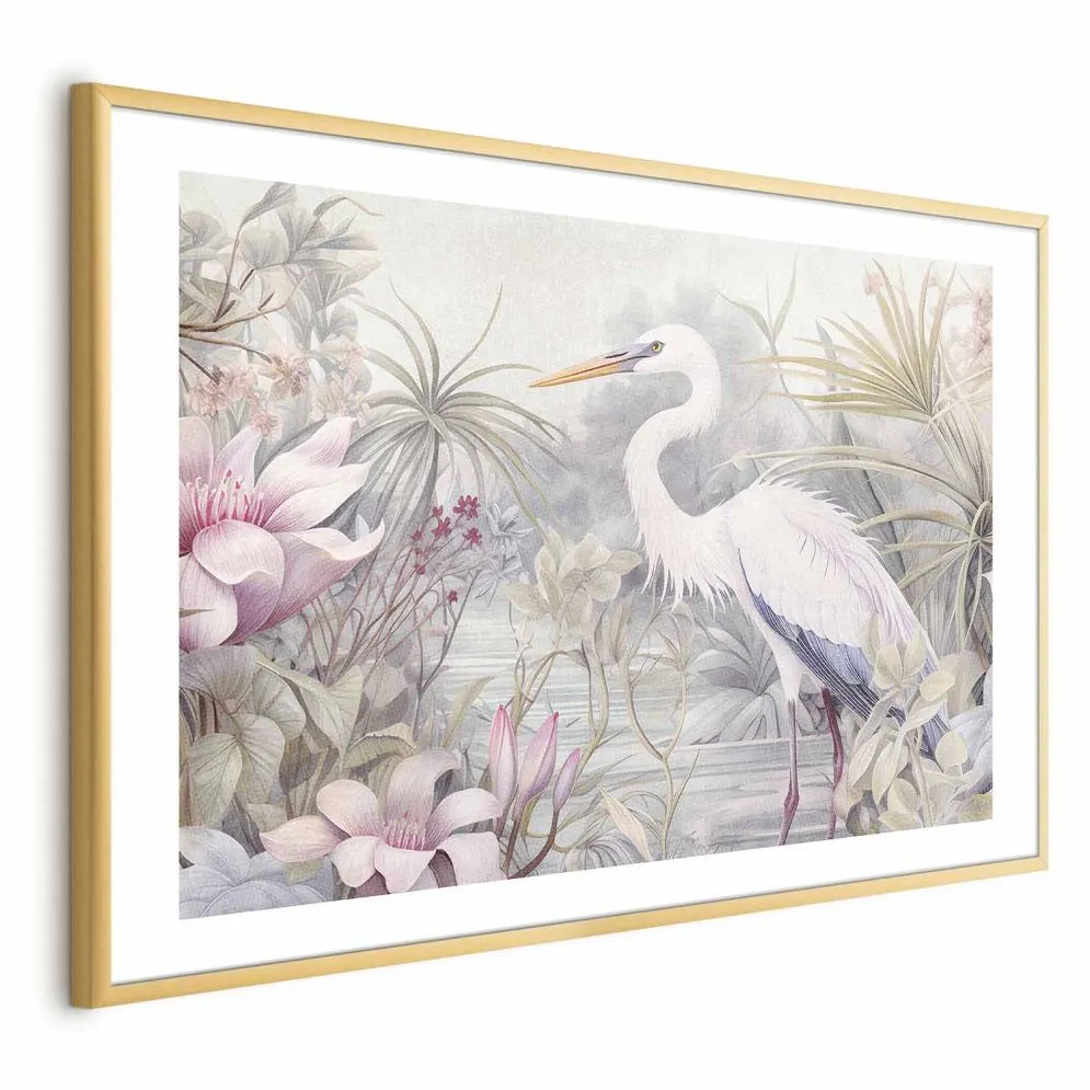Plakat Czapla 60x40 cm z ramą złotą z marginesem | MIRAT.