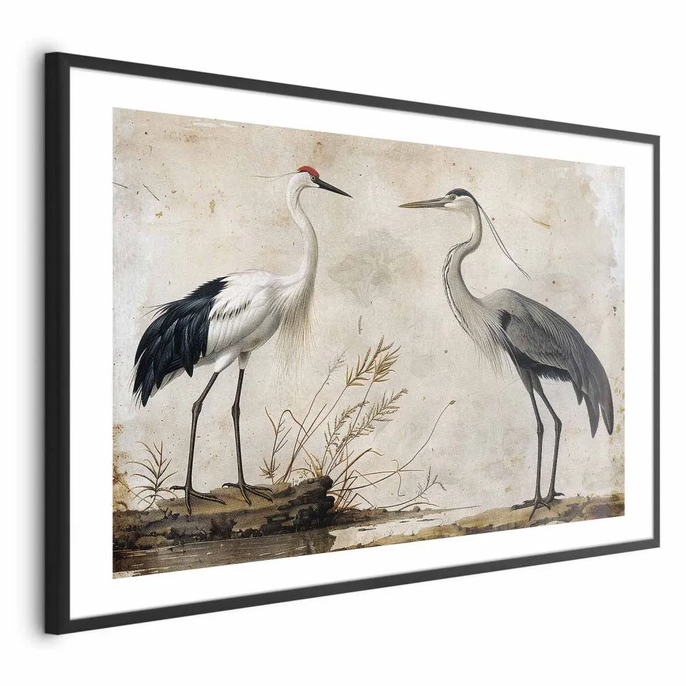 Plakat Ptaki z ryciny 60x40 cm z ramą czarną z marginesem | MIRAT.