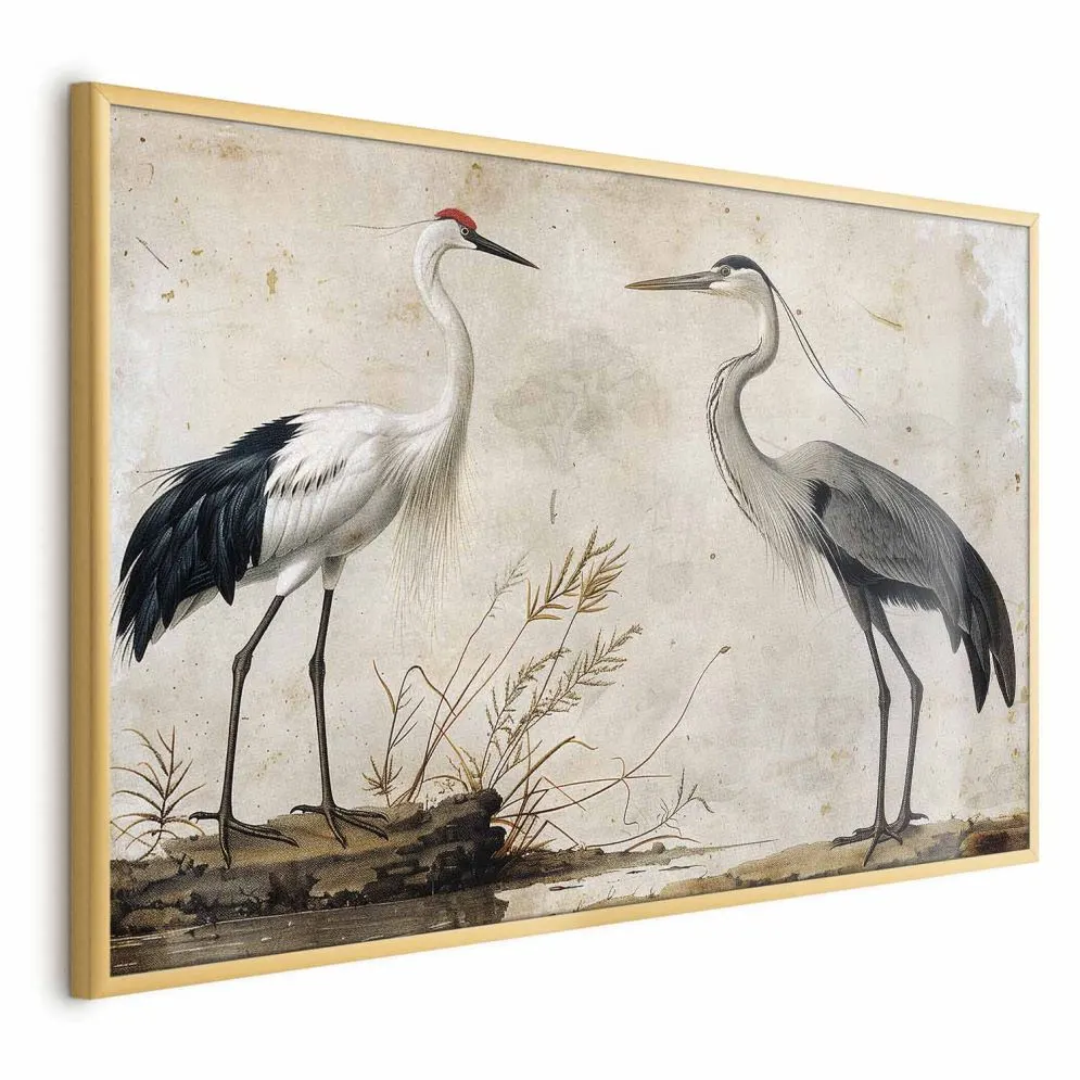 Plakat Ptaki z ryciny 90x60 cm z ramą złotą bez marginesu | MIRAT.