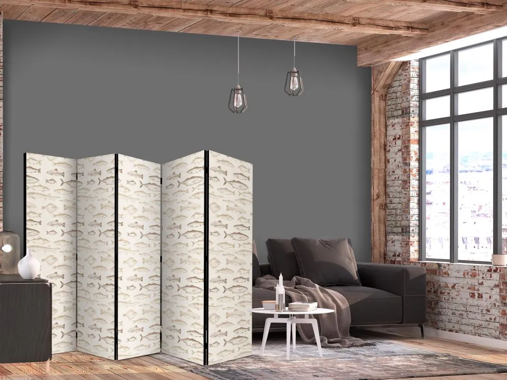 Parawan jednostronny Zwierzęta 225x172 cm 5-częściowy beżowy | MIRAT.