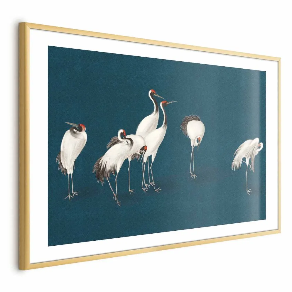 Plakat Wieczór nad stawem 60x40 cm z ramą złotą z marginesem | MIRAT.