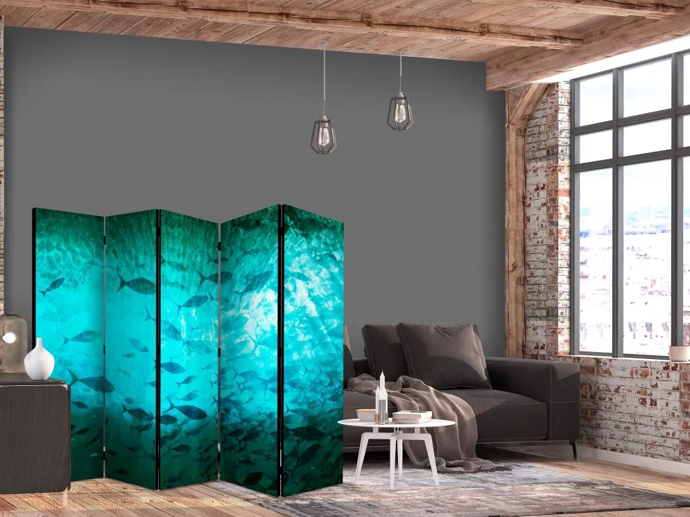Parawan akustyczny Zwierzęta 225x172 cm 5-częściowy turkusowy | MIRAT.
