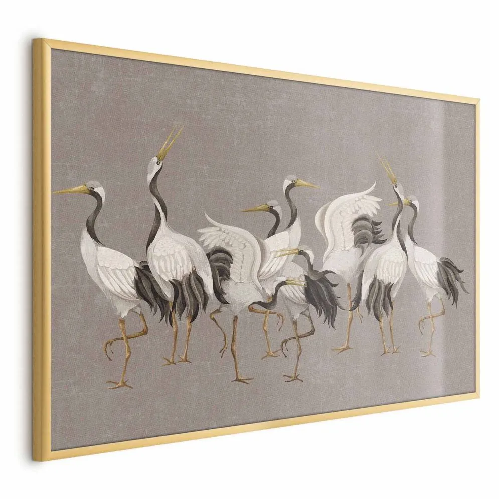 Plakat Taniec żurawi 42x29,7 cm z ramą złotą bez marginesu | MIRAT.