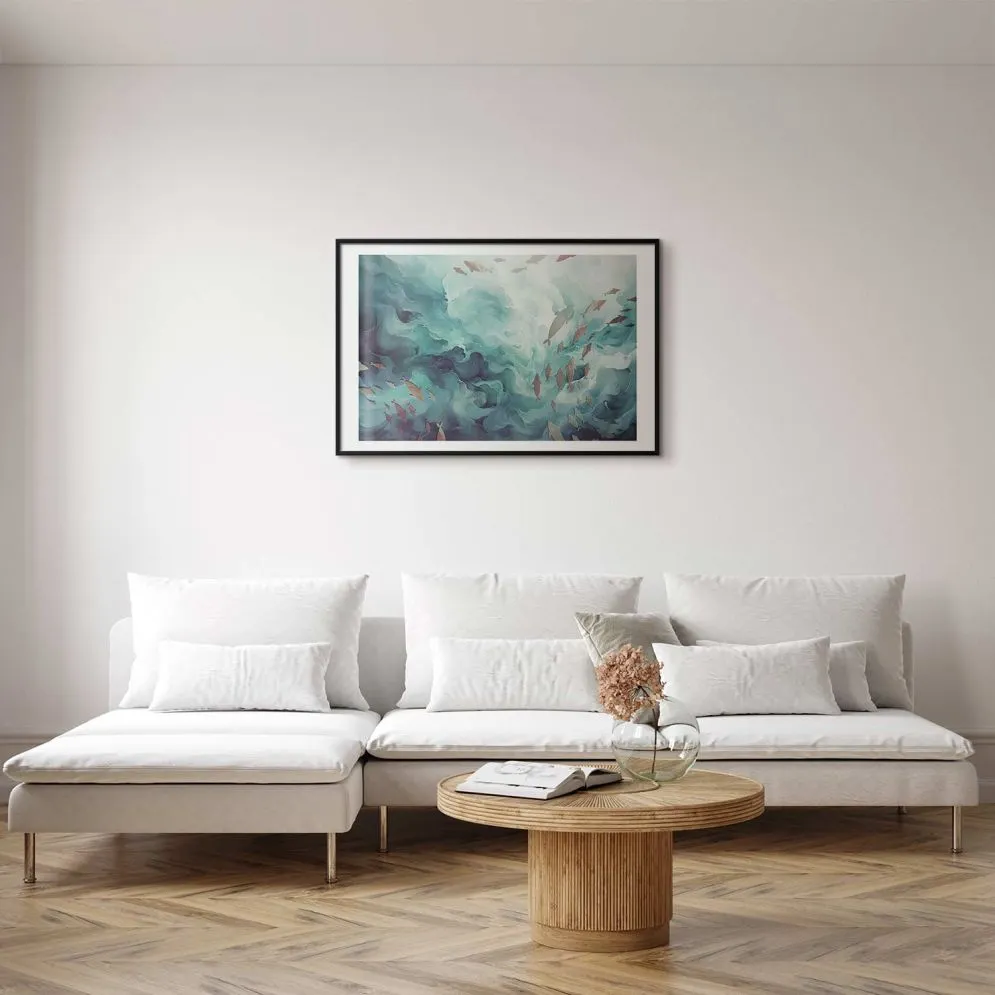 Plakat Ryby w oceanie 60x40 cm z ramą czarną z marginesem | MIRAT.