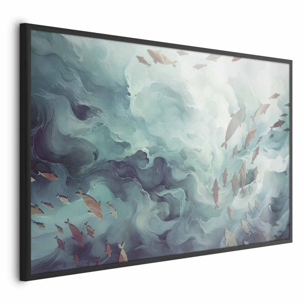 Plakat Ryby w oceanie 30x21 cm z ramą czarną bez marginesu | MIRAT.