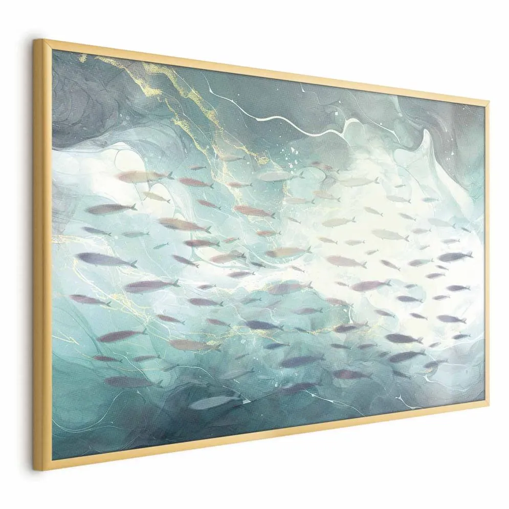 Plakat Ławica ryb 30x21 cm z ramą złotą bez marginesu | MIRAT.