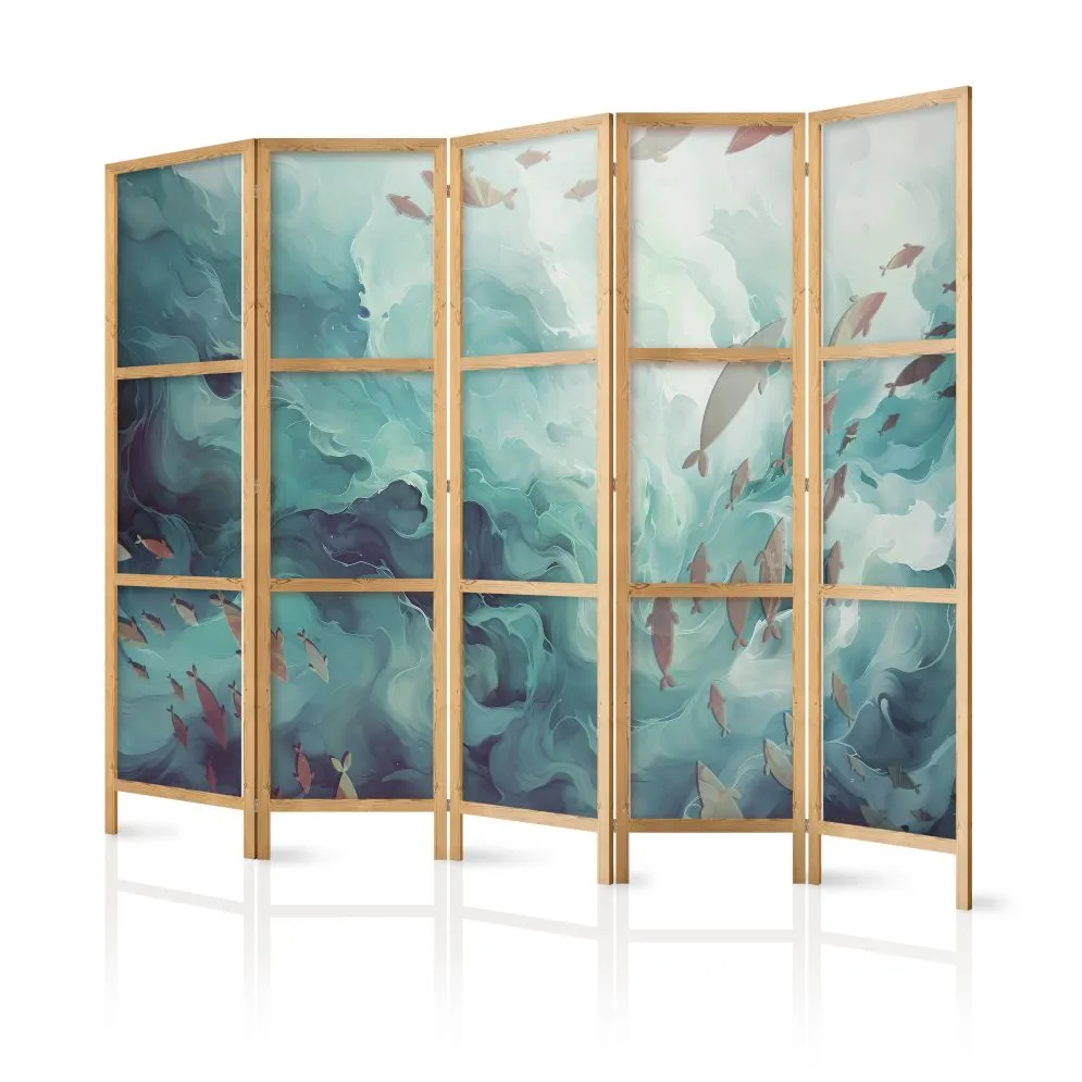 Parawan japoński Zwierzęta 225x172 cm 5-częściowy beżowy | MIRAT.