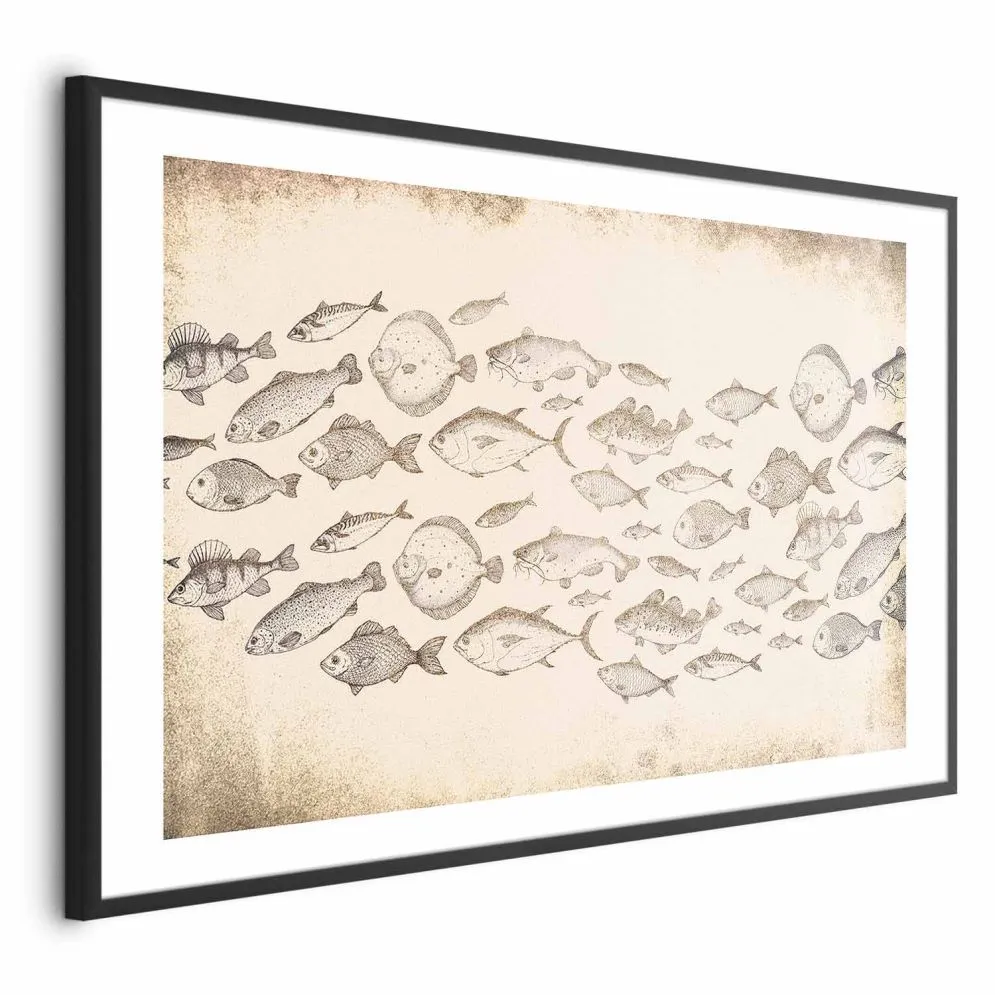 Plakat Subtelne rybki 90x60 cm z ramą czarną z marginesem | MIRAT.