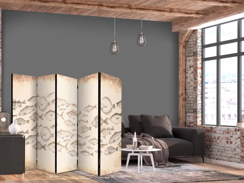 Parawan akustyczny Zwierzęta 225x172 cm 5-częściowy beżowy | MIRAT.