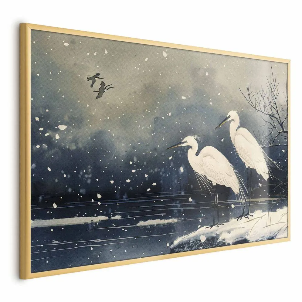 Plakat Czaple nad stawem 42x29,7 cm z ramą złotą bez marginesu | MIRAT.