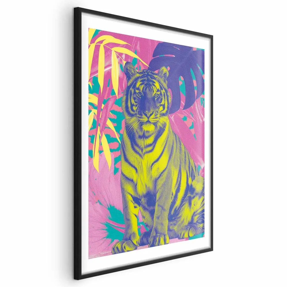 Plakat Kolorowy tygrys 60x90 cm z ramą czarną z marginesem | MIRAT.