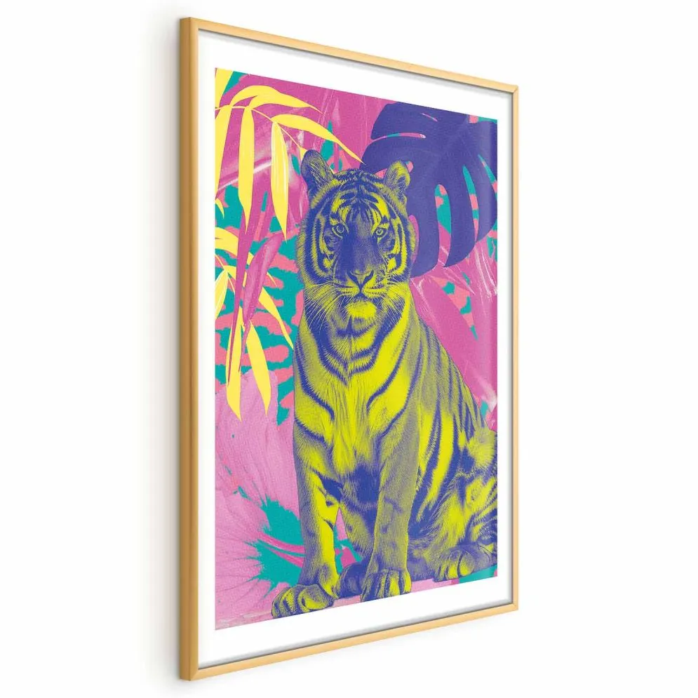 Plakat Kolorowy tygrys 40x60 cm z ramą złotą z marginesem | MIRAT.