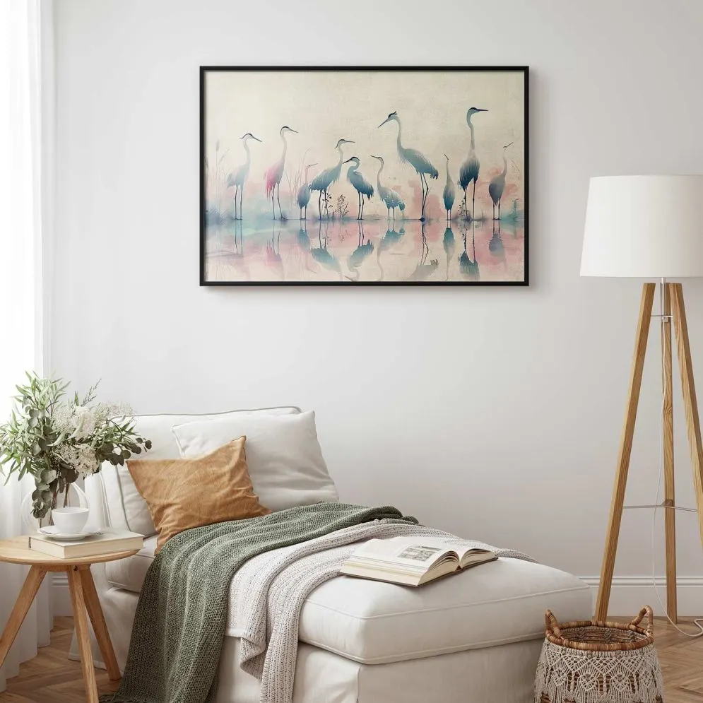 Plakat Ptaki nad jeziorem 60x40 cm z ramą czarną bez marginesu | MIRAT.