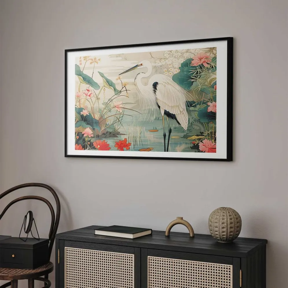 Plakat Nad azjatyckim stawem 60x40 cm z ramą czarną z marginesem | MIRAT.