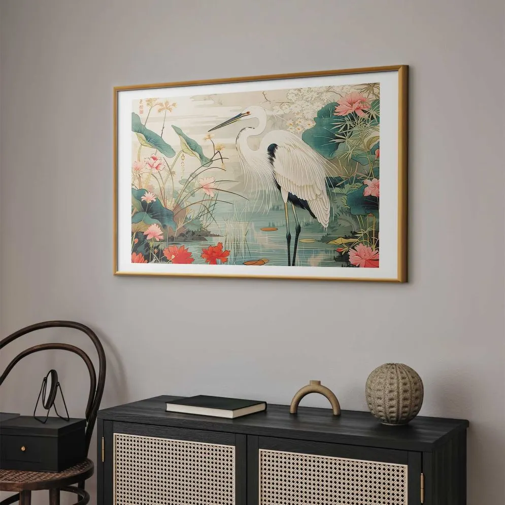 Plakat Nad azjatyckim stawem 90x60 cm z ramą złotą z marginesem | MIRAT.