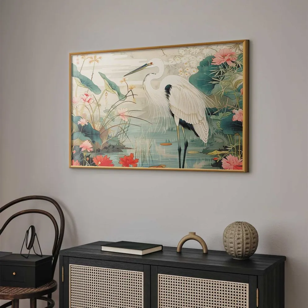Plakat Nad azjatyckim stawem 60x40 cm z ramą złotą bez marginesu | MIRAT.