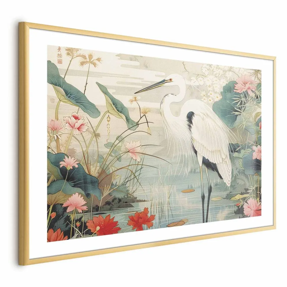 Plakat Nad azjatyckim stawem 90x60 cm z ramą złotą z marginesem | MIRAT.