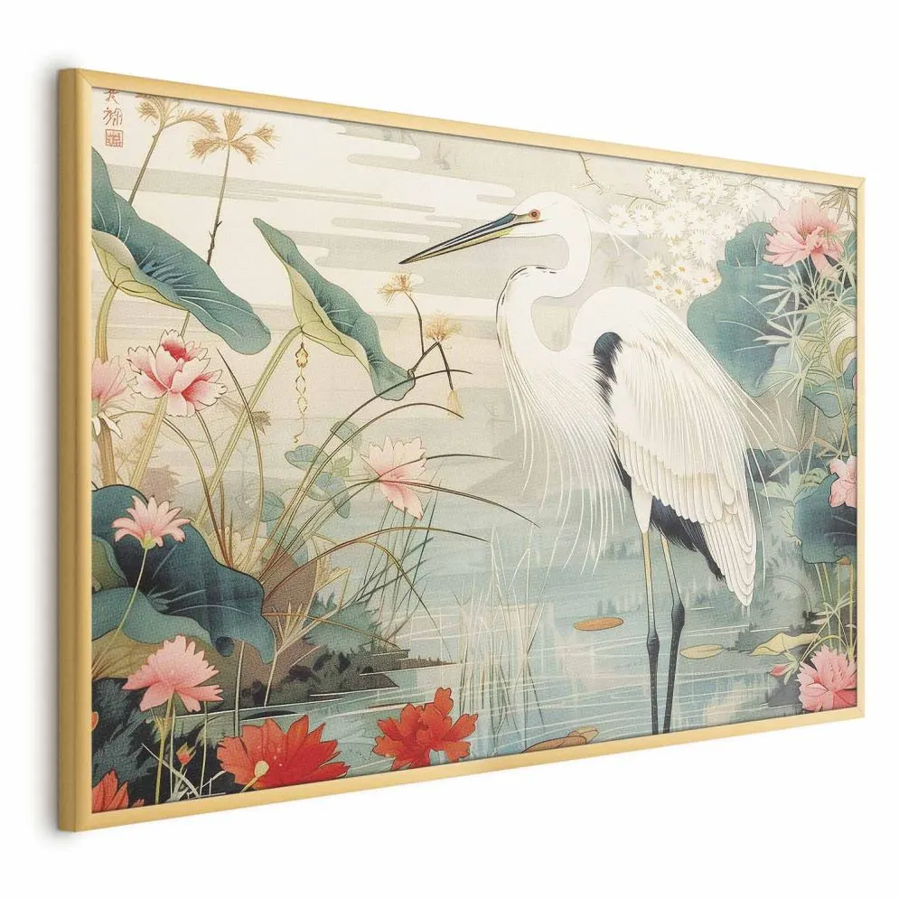 Plakat Nad azjatyckim stawem 60x40 cm z ramą złotą bez marginesu | MIRAT.