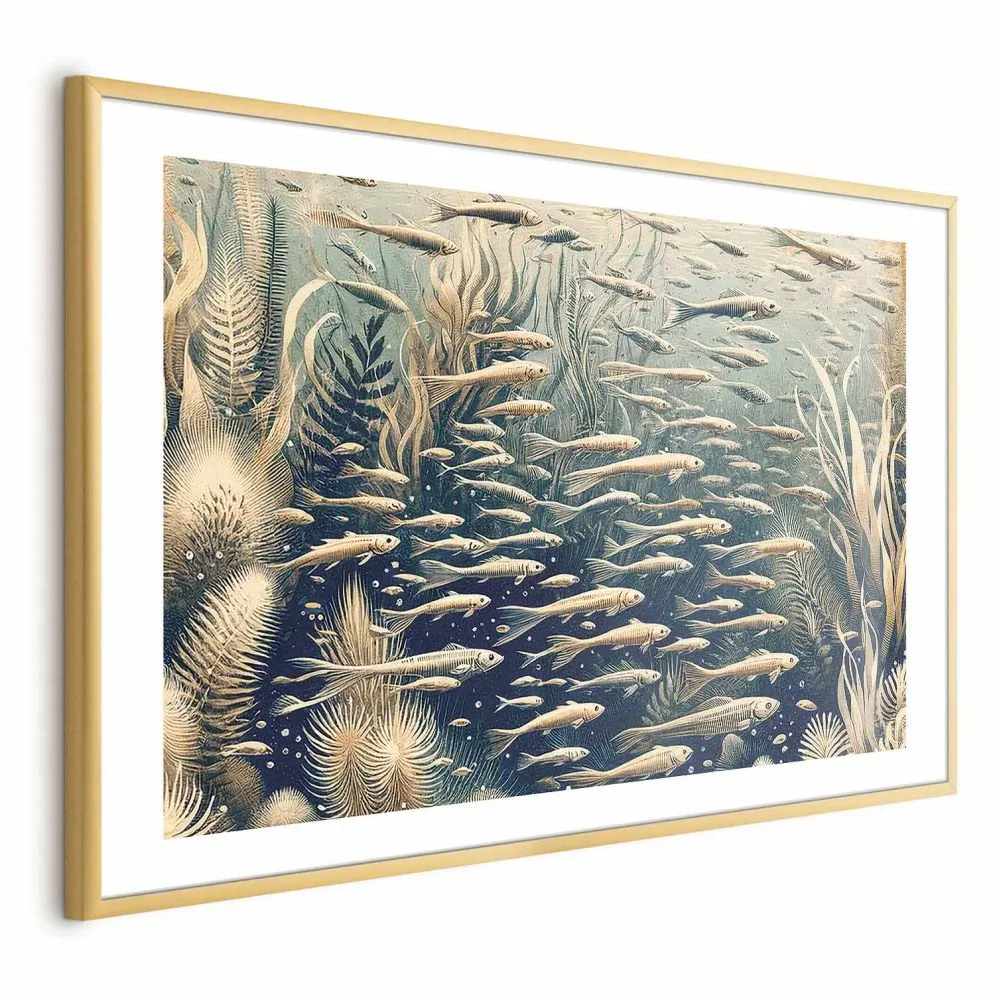 Plakat Oceaniczna przyroda 60x40 cm z ramą złotą z marginesem | MIRAT.