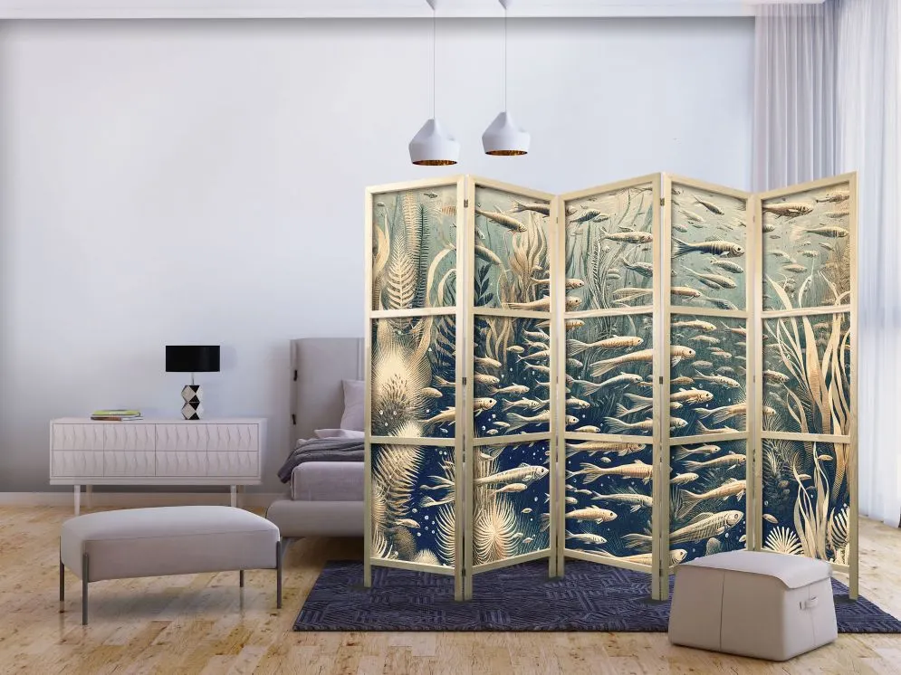 Parawan japoński Zwierzęta 225x172 cm 5-częściowy beżowy | MIRAT.