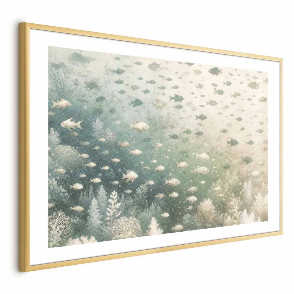 Plakat Morski świat 30x21 cm z ramą złotą z marginesem | MIRAT.