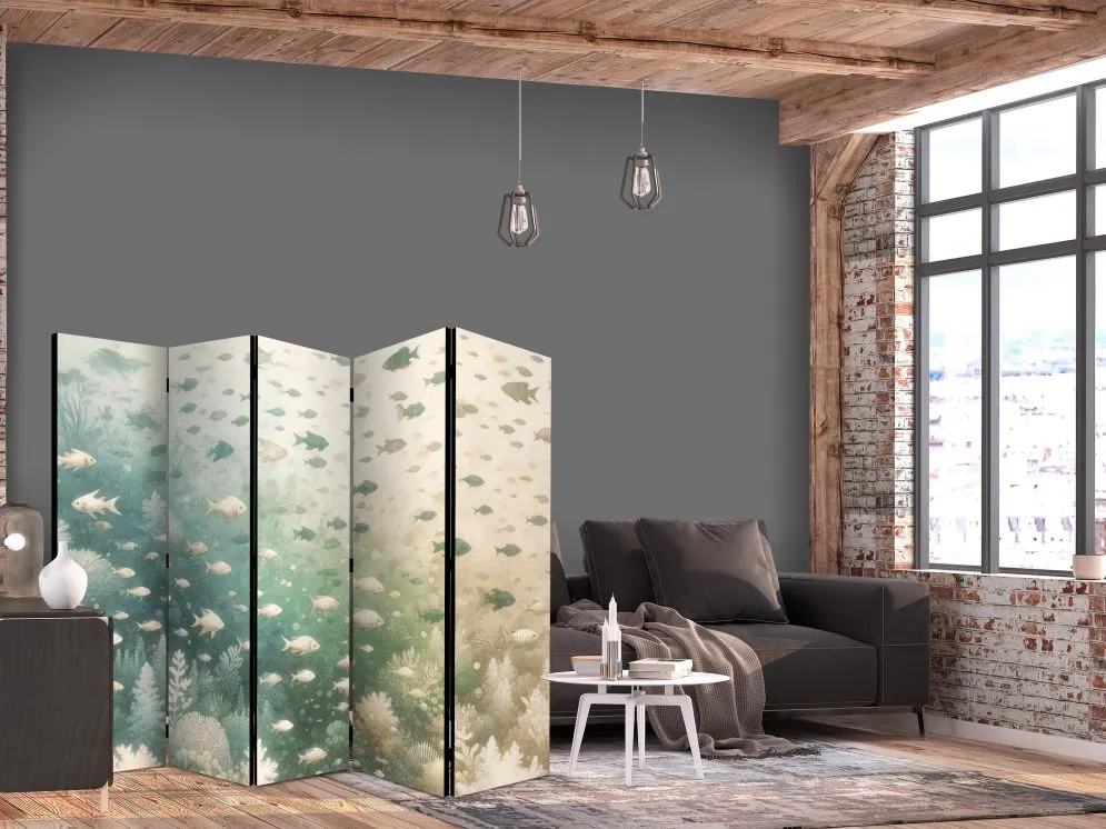 Parawan dwustronny Zwierzęta 225x172 cm 5-częściowy beżowy | MIRAT.