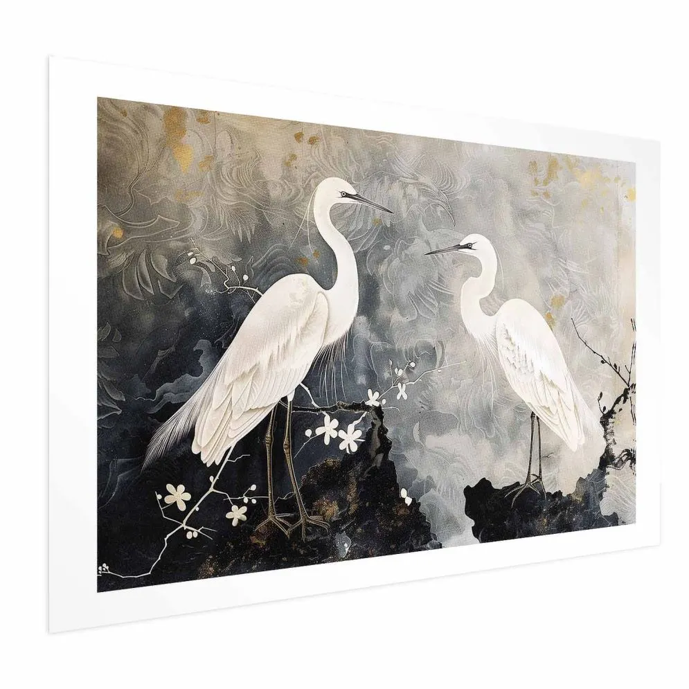 Plakat Czaple i kwiat wiśni 30x21 cm bez ramy z marginesem | MIRAT.