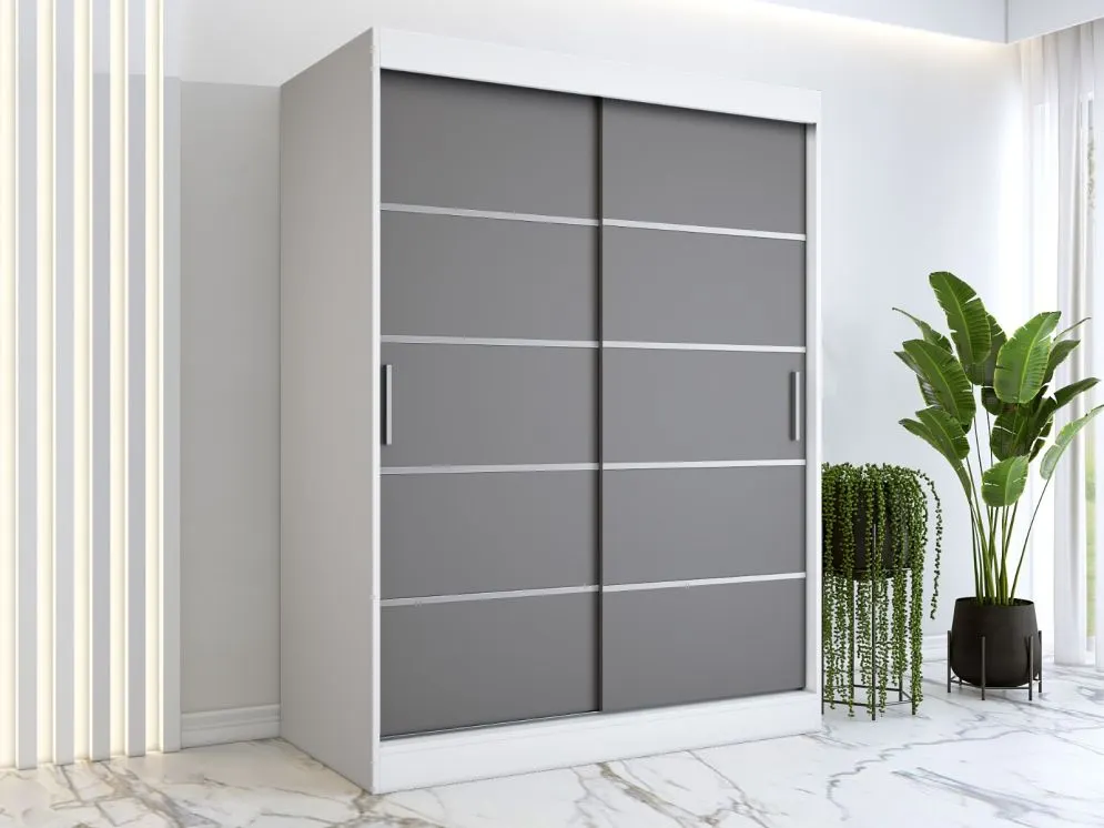 Szafa przesuwna MODUO COMFORT 150 biała mat/antracyt z dekoracyjnymi listwami | MIRAT. w stylu kolekcja MODUO COMFORT