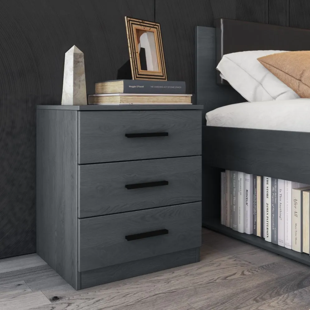 Szafka nocna GALAXY 3S dąb carbon I sklep do sypialni meblowy MIRAT. styl LOFT kolekcja GALAXY HELVETIA
