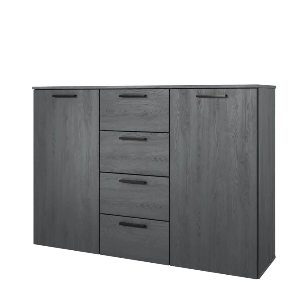 Dwudrzwiowa komoda GALAXY 2D4S 132cm dąb carbon I sklep meblowy MIRAT. styl LOFT kolekcja GALAXY HELVETIA