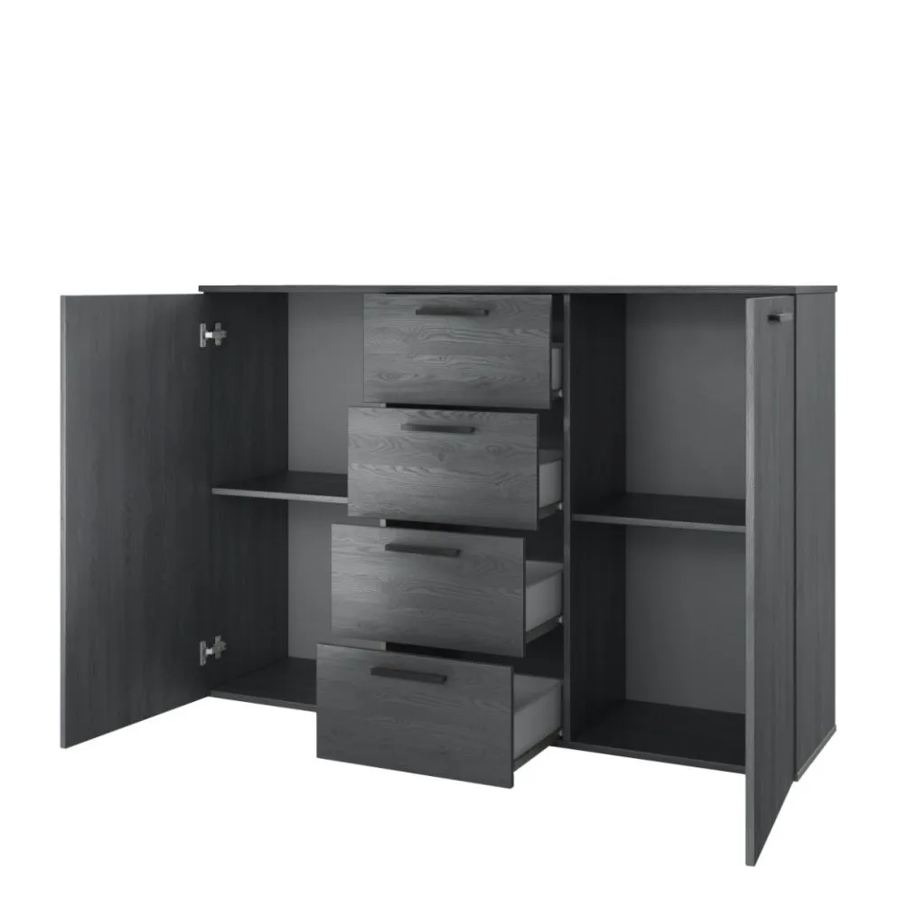 Dwudrzwiowa komoda GALAXY 2D4S 132cm dąb carbon I sklep meblowy MIRAT. styl LOFT kolekcja GALAXY HELVETIA