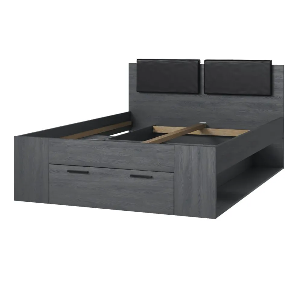 Wygodne łóżko GALAXY 140x200 dąb carbon z szufladą i tapicerowanym zagłowiem I sklep meblowy MIRAT. styl LOFT