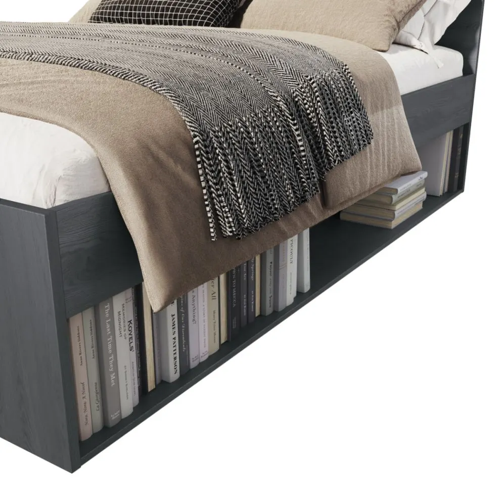 Wygodne łóżko GALAXY 140x200 dąb carbon z szufladą i tapicerowanym zagłowiem I sklep meblowy MIRAT. styl LOFT
