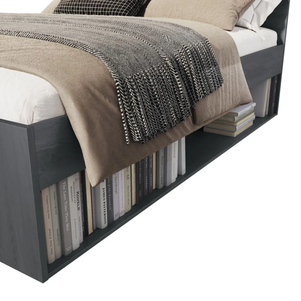 Dwuosobowe łóżko GALAXY 140x200 dąb monastery/czarne z szufladą i tapicerowanym zagłowiem I sklep meblowy MIRAT. styl LOFT
