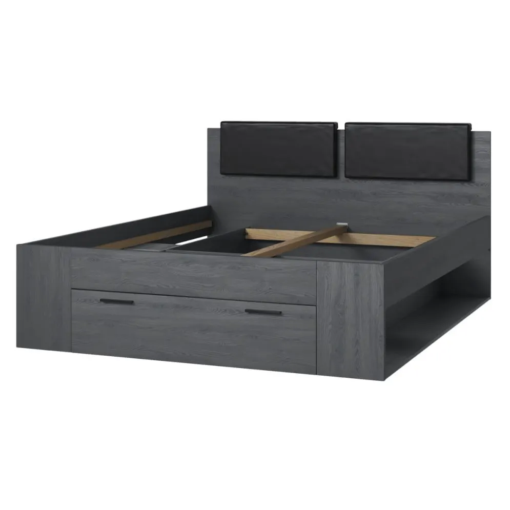 Łóżko do sypialni GALAXY 160x200 dąb carbon z szufladą i tapicerowanym zagłowiem I sklep meblowy MIRAT. styl LOFT