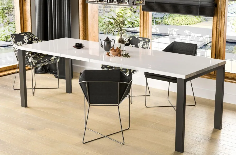 Stół rozkładany GARANT 130(220)x80 biały połysk w stylu industrialnym | MIRAT. styl LOFT