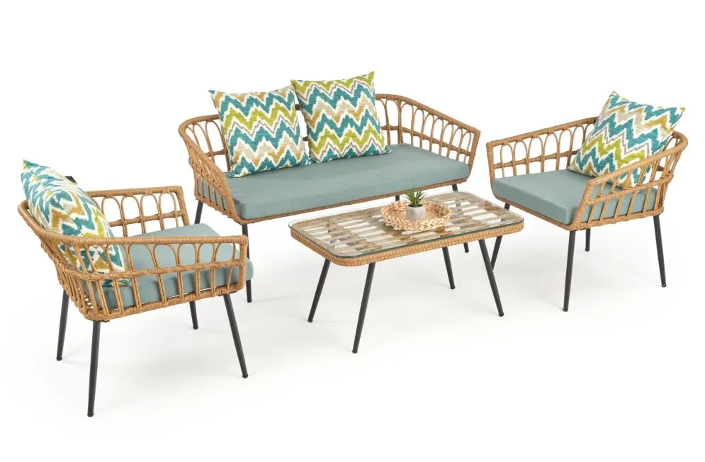 Sofa GARDENA rattanowa z poduszkami na metalowych nogach | MIRAT. kolekcja GARDENA