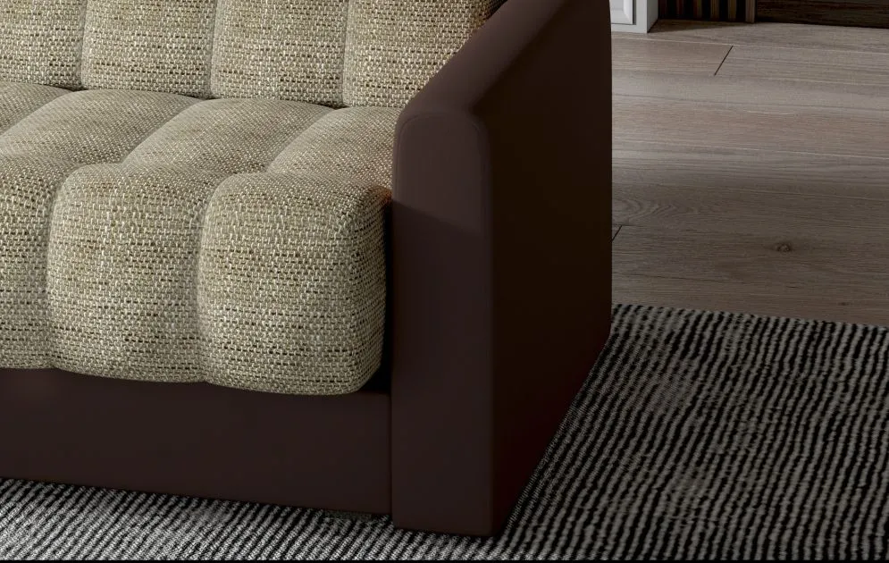 Sofa rozkładana z funkcją spania GARETT VELVET beżowa/szara pikowana | MIRAT.