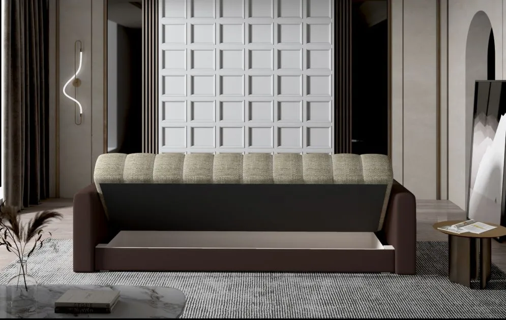 Sofa rozkładana z funkcją spania GARETT VELVET beżowa/szara pikowana | MIRAT.