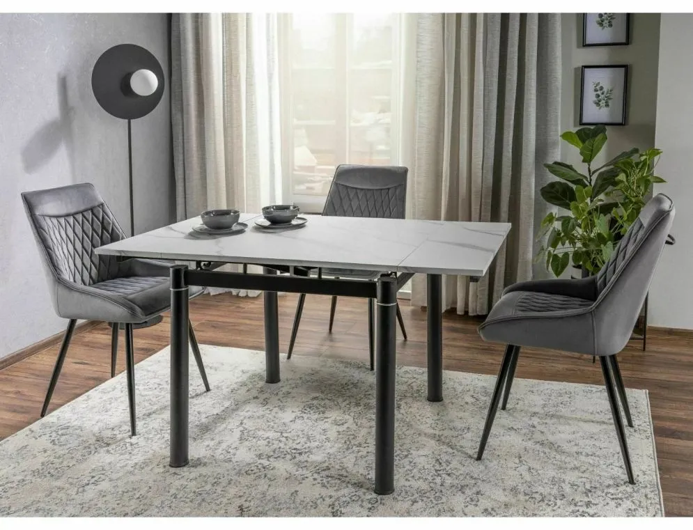 Stół rozkładany GD-082 80(131)x80 biały marmur/czarny mat do jadalni I sklep meblowy MIRAT. styl GLAMOUR